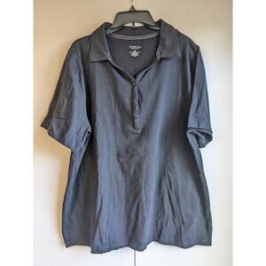 SUPREMA Essentials by Catherines Collared Short Sleeve Black Polo Top Size 0X